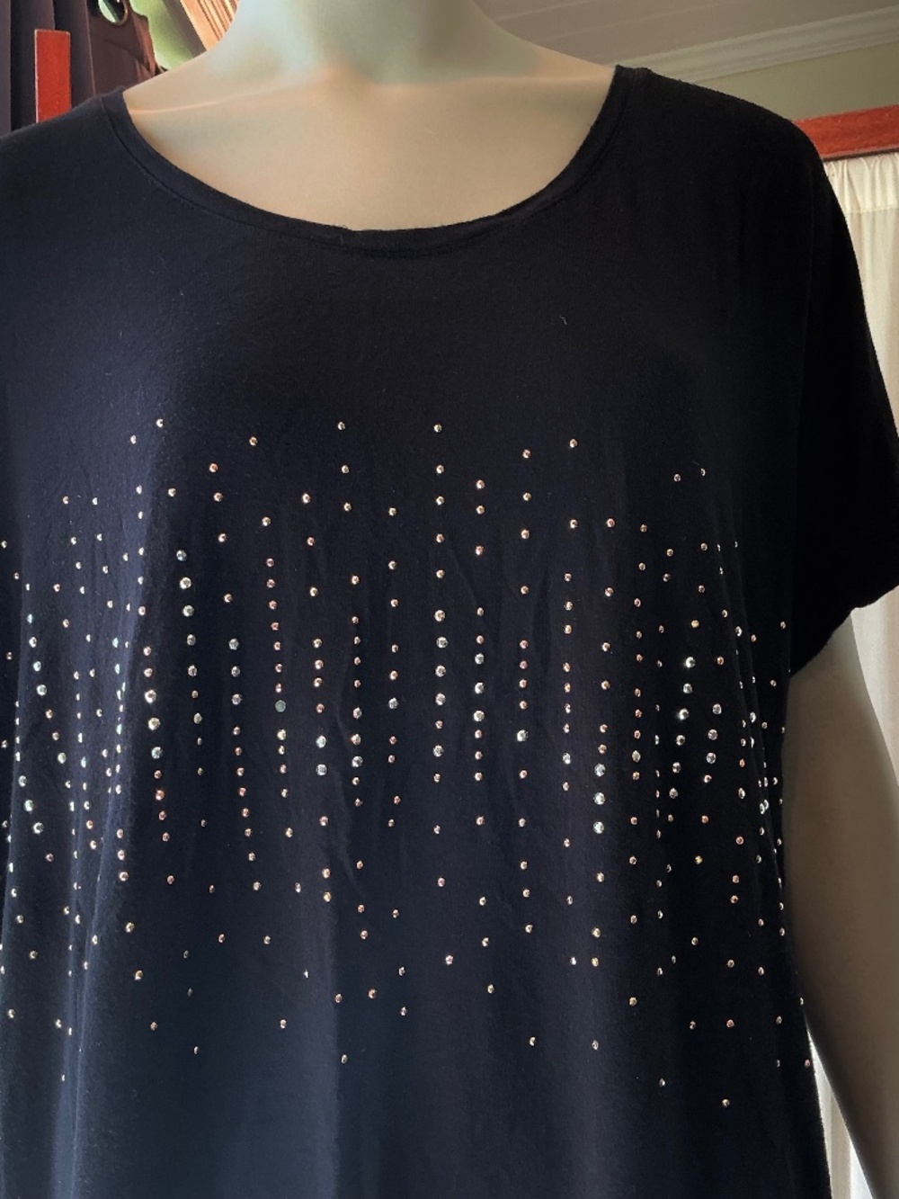 Apt. 9 Womens Black Short Sleeve Top With Gold & Silver Sparkles Size 1X